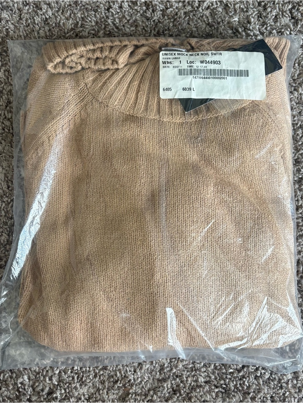 WinterSilks Men's Fawn Silk Knit Pullover Sweater L Mock Neck - 100% silk